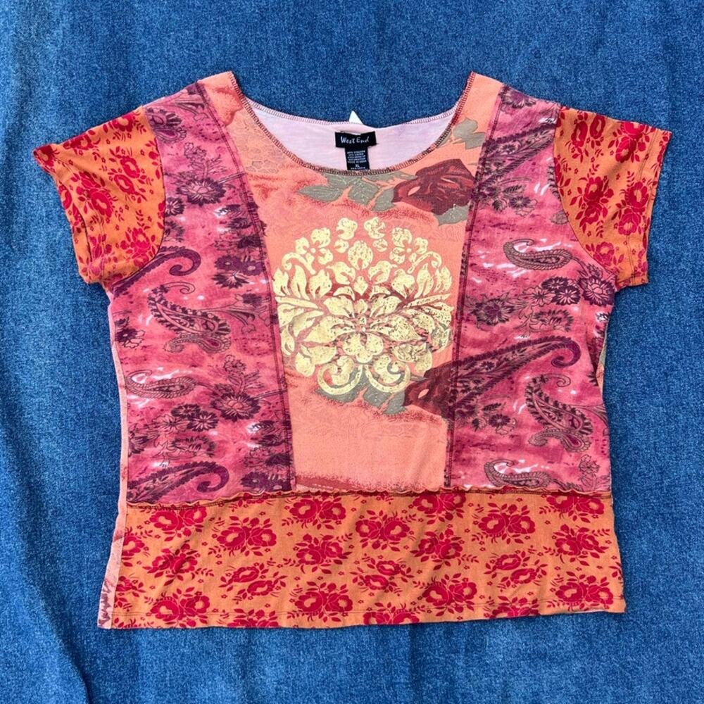 y2k West End patchwork graphic tee